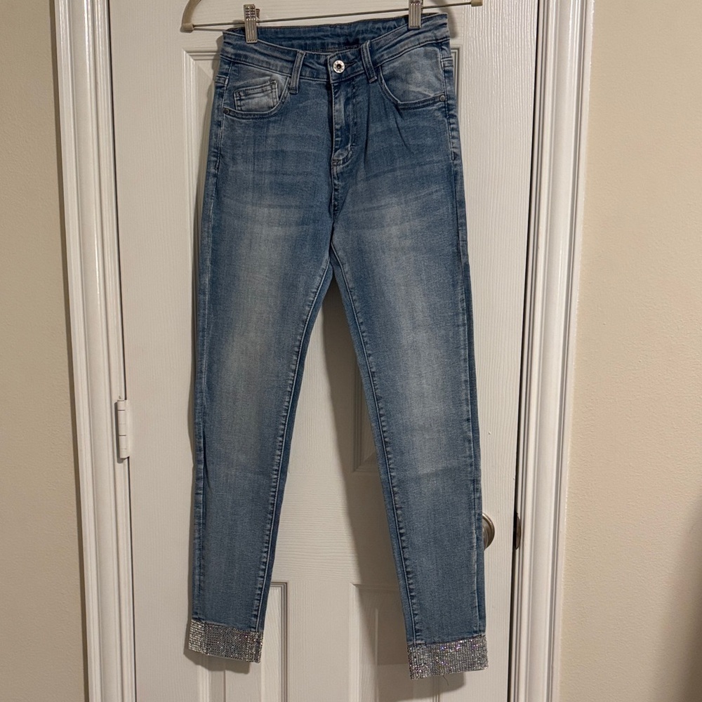 Italian Women's Blue Jeans with Silver Accents
